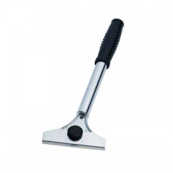 Floor scraper with long, metallic handle
